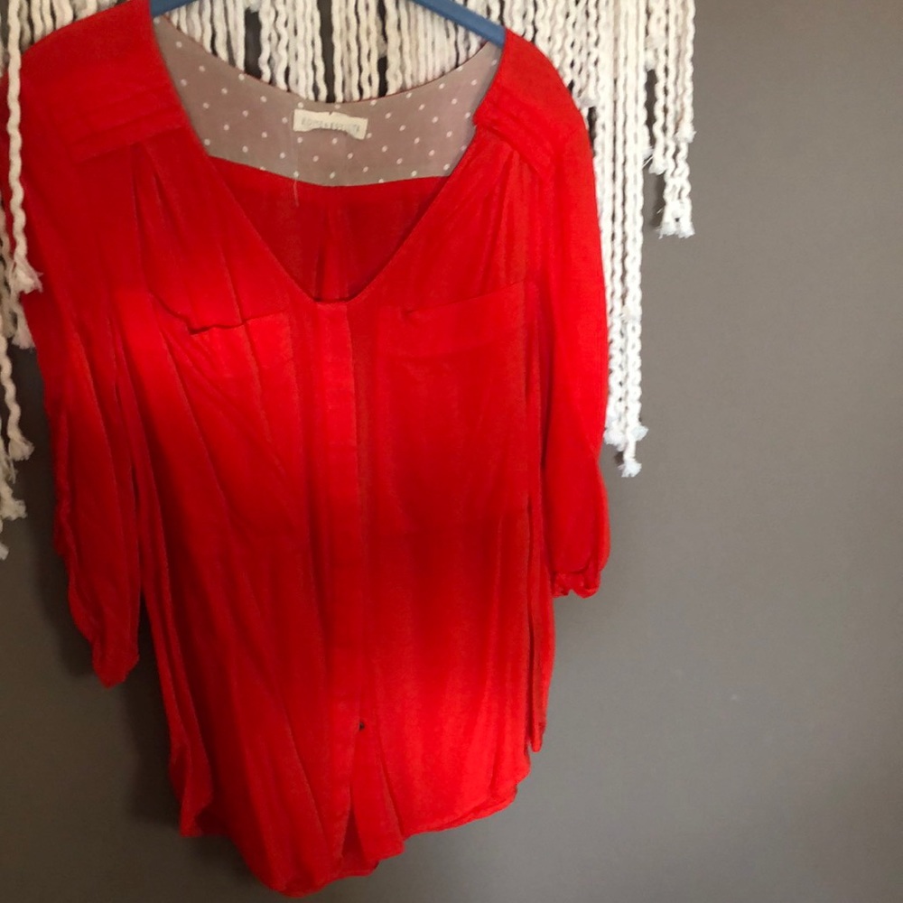 Anthropologie Bright red button front blouse